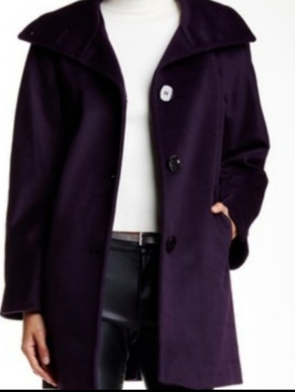 Anthropologie Ellen Tracy wool angora rabbit high neck coat burgundy